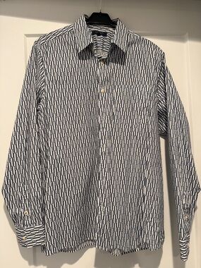 Ted Baker  White and Navy Geometric Button-Up Dress Shirt